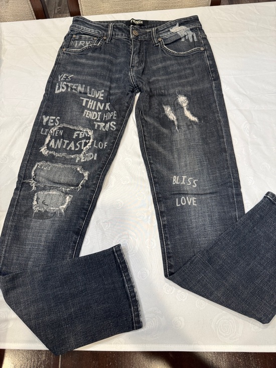Fendi Denim - Authentic Fendi Distressed Graphic Bootcut Jeans